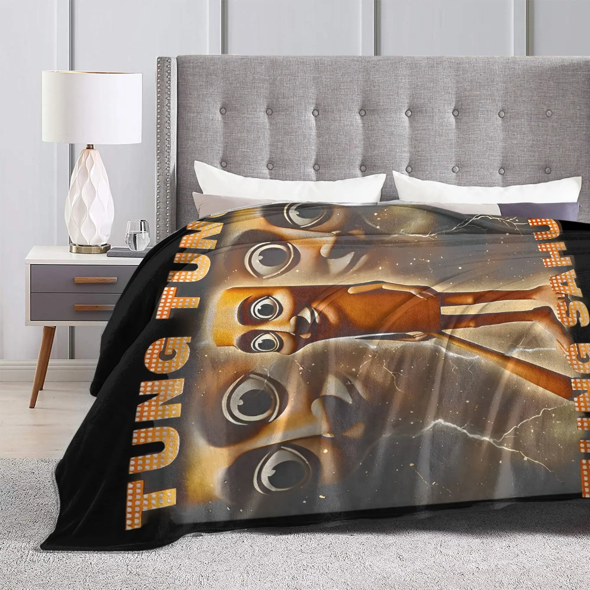 Tung Tung Tung Sahur Blankets Funny Italian Brainrot Meme Flannel Novelty Breathable Throw Blankets for Home Restaurant