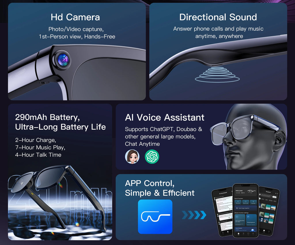 AI Smart Glasses 2026 New Men 800W Camera Color-Changing Translation Glasses Waterproof Call Photo Video Recording Sunglasses