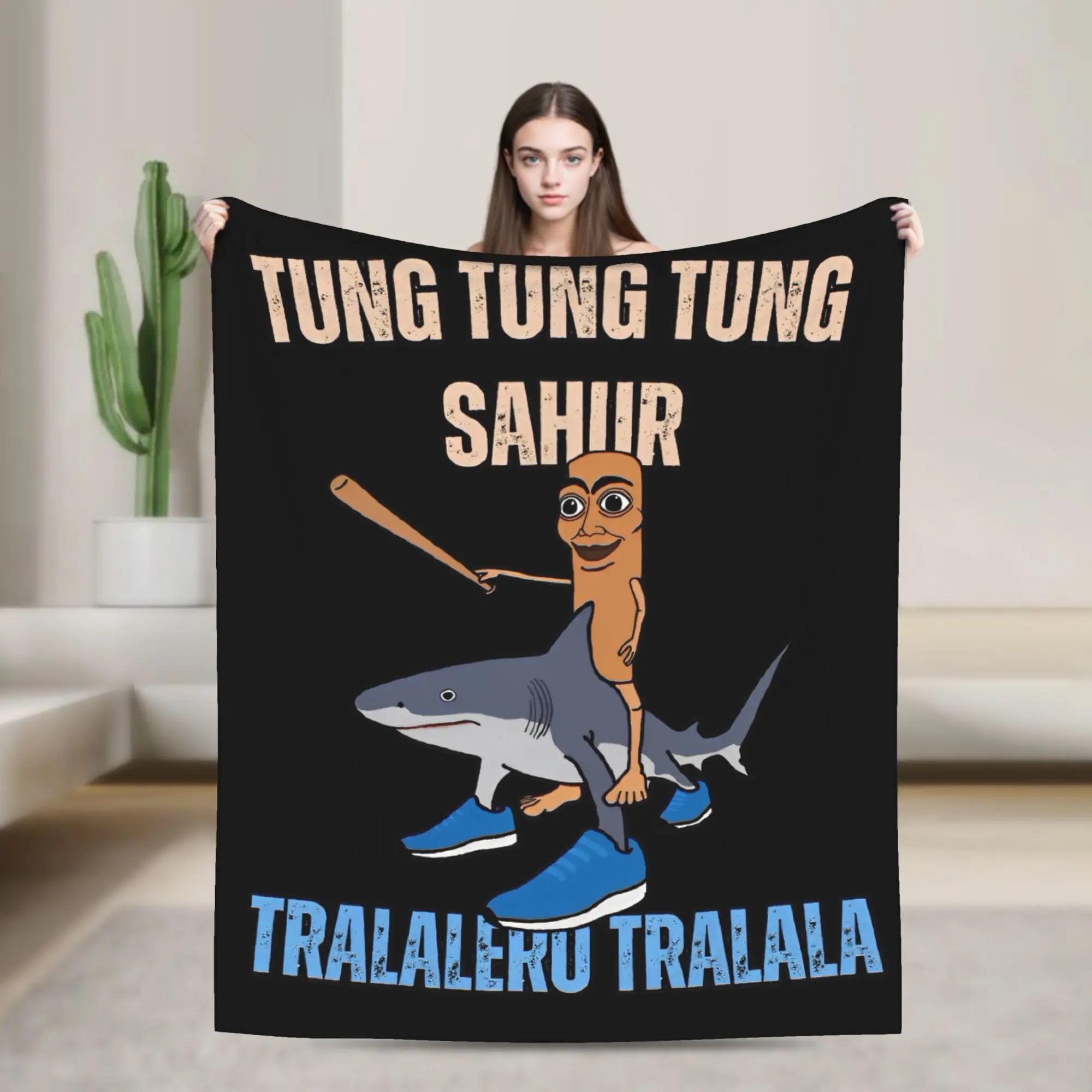Tung Tung Tung Sahur Blankets Funny Italian Brainrot Meme Flannel Novelty Breathable Throw Blankets for Home Restaurant