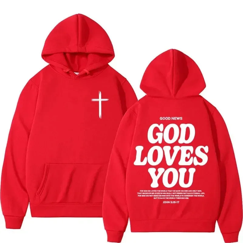 Hoodies Harajuku Christian Aesthetics Jesus Church Bible God Loves You Hoodies Men and Women Retro Sweaters Street Clothing Y2K