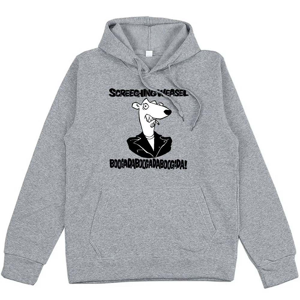 Hooded Clothes Screeching Weasel Band Printing Hoodies Funny Cartoon Graphic Sweatshirts Hip Hop  Fashion Unisex Streetwear Male
