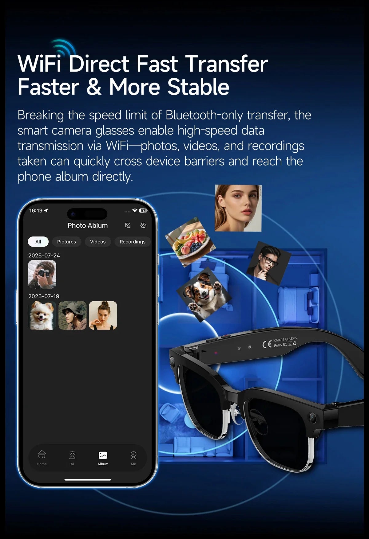 AI Smart Glasses AI Smart Translation AI Smart Question and Answer Interaction 800W HD Camera 290mAh Battery AI Smart Glasses