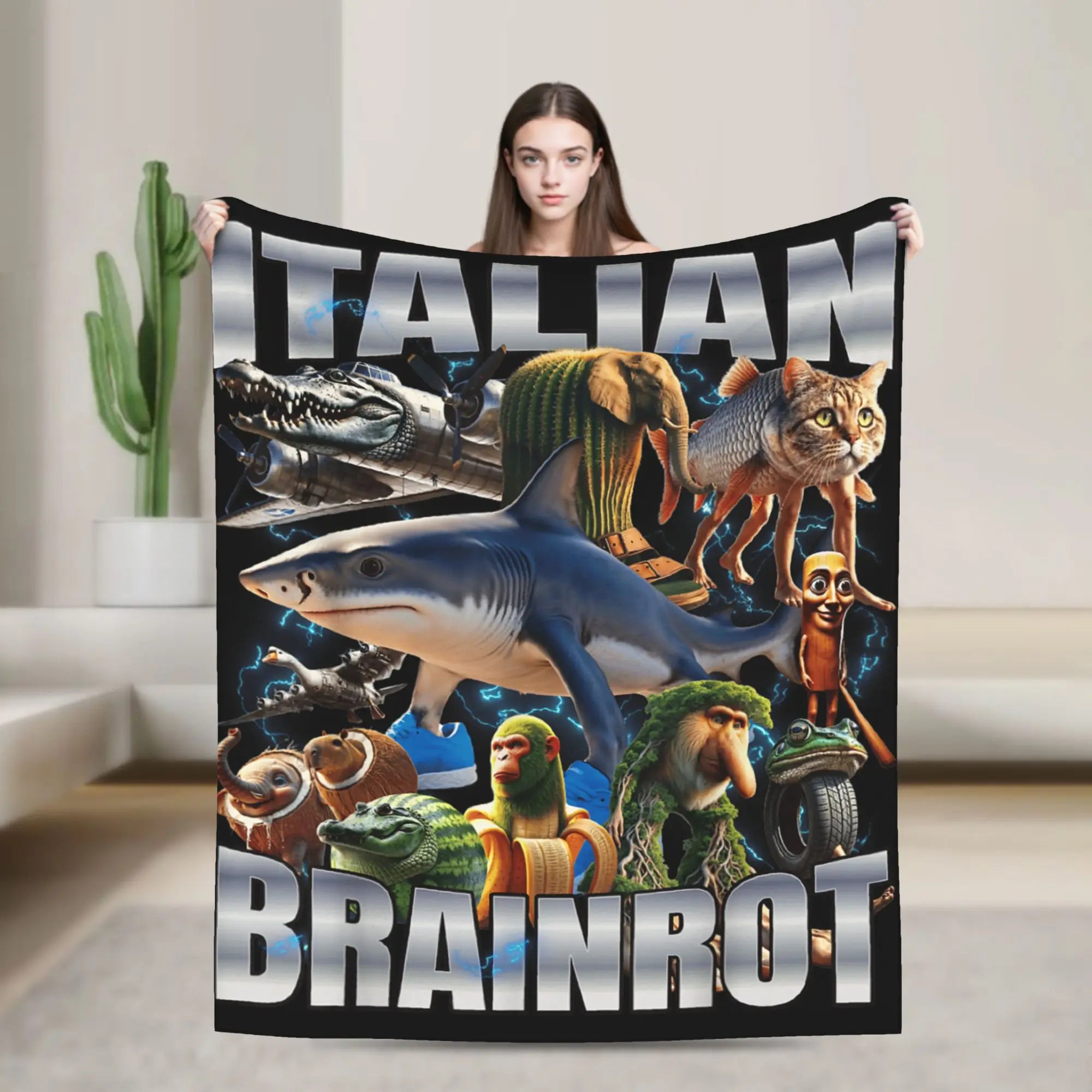Tung Tung Tung Sahur Blankets Funny Italian Brainrot Meme Flannel Novelty Breathable Throw Blankets for Home Restaurant