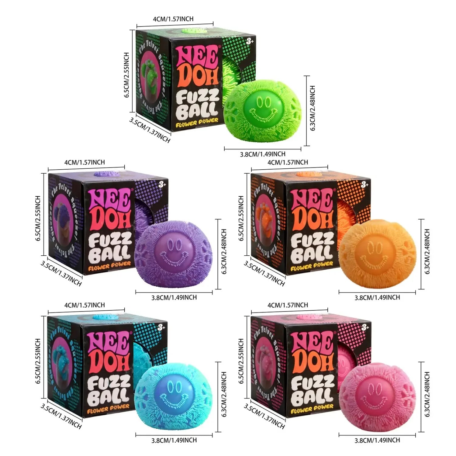 Nee Doh Fuzz Ball Blind Box Cute Smiley Face Flower Shape Soft Non Sticky Stress Relief Squeeze Toy For Office Home Kids Adults