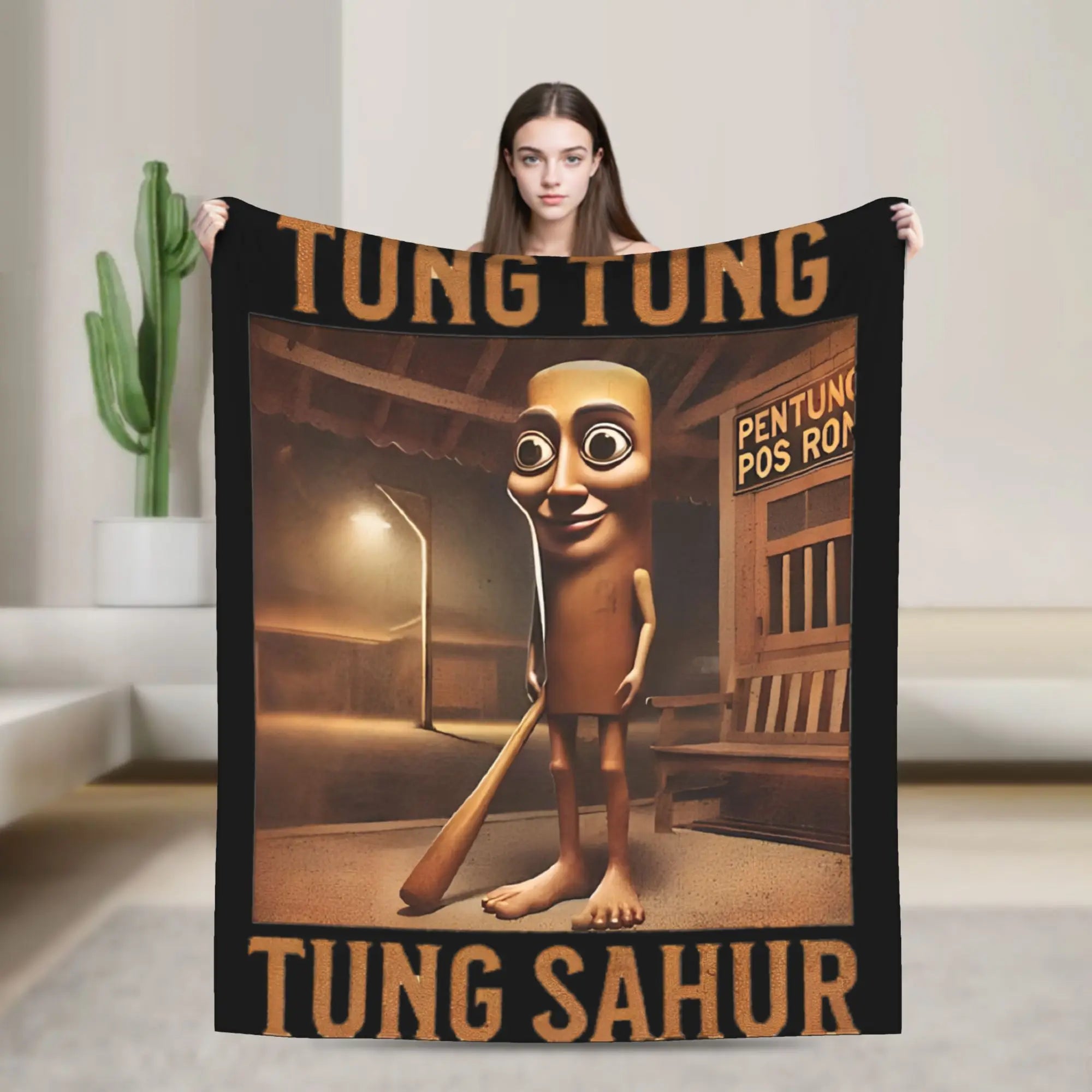 Tung Tung Tung Sahur Blankets Funny Italian Brainrot Meme Flannel Novelty Breathable Throw Blankets for Home Restaurant