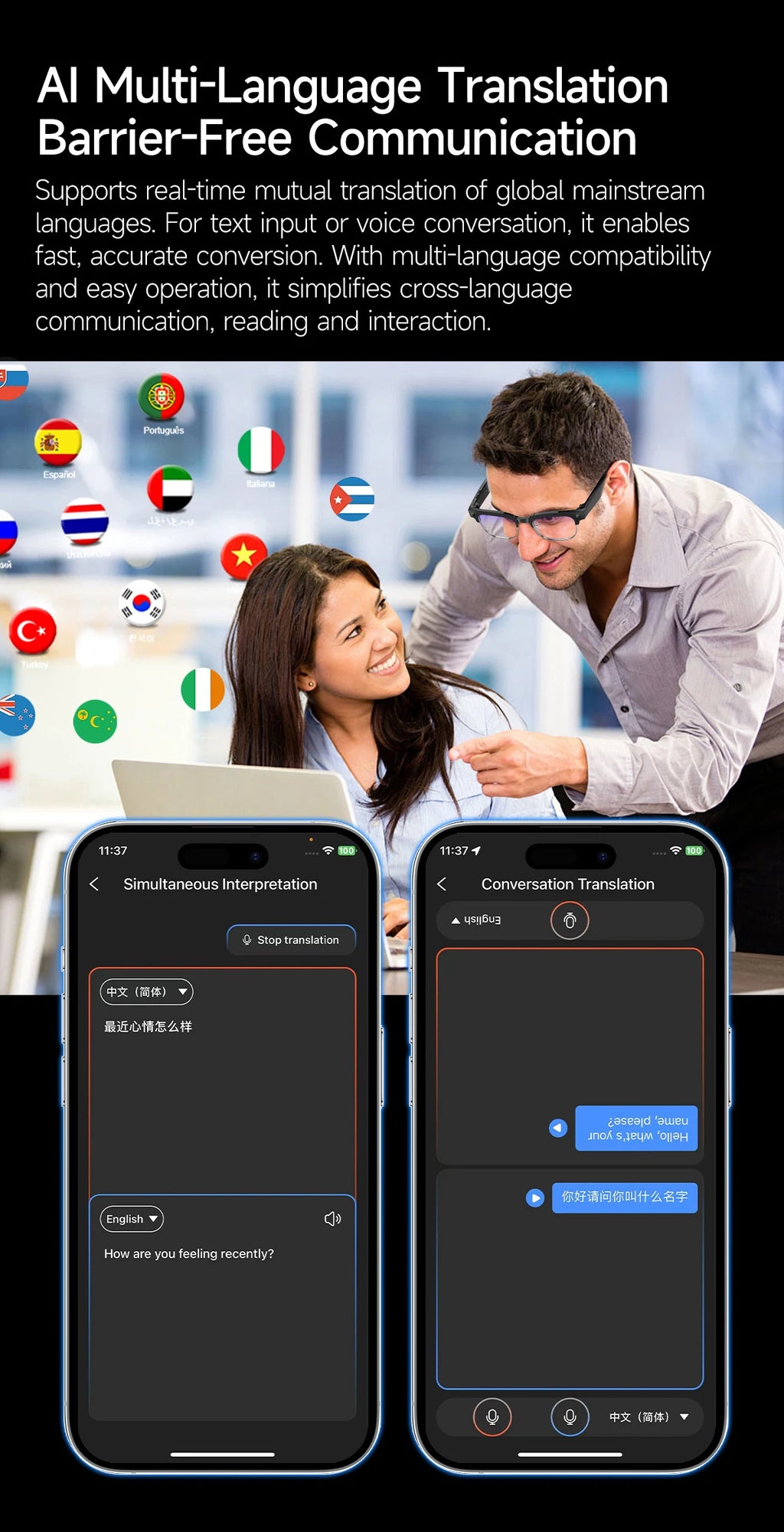 2026New AI Smart Glasses 120+Language Translation 800W Pixel Camera Video Music Player Call Business 8K Color Change Glasses Men