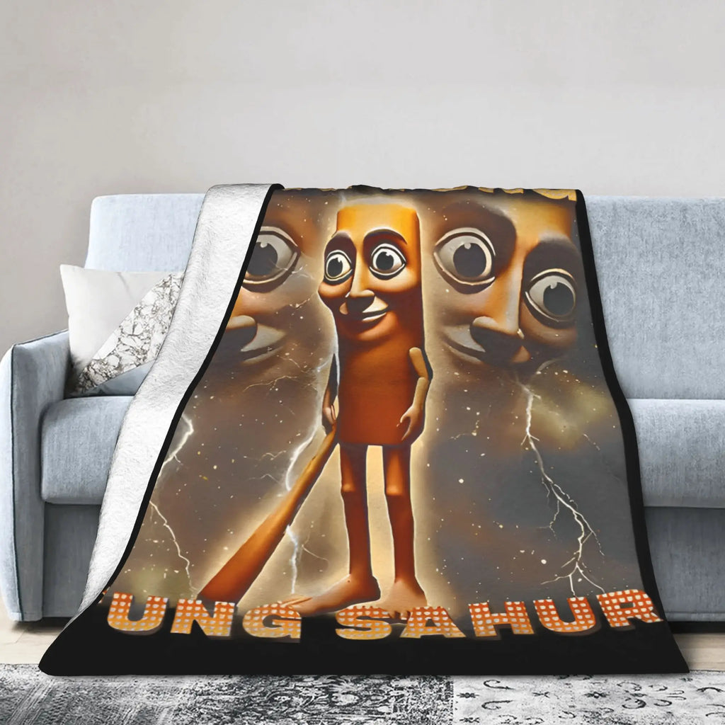 Tung Tung Tung Sahur Blankets Funny Italian Brainrot Meme Flannel Novelty Breathable Throw Blankets for Home Restaurant