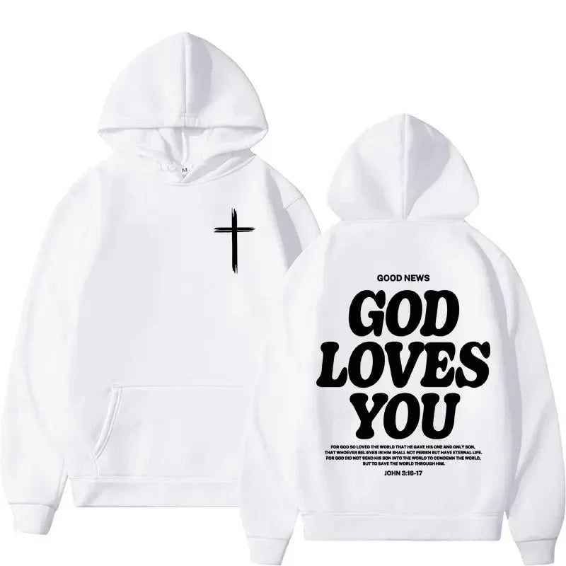 Hoodies Harajuku Christian Aesthetics Jesus Church Bible God Loves You Hoodies Men and Women Retro Sweaters Street Clothing Y2K