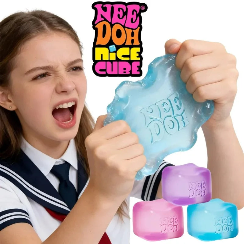 Nee Doh Cube Squeeze Toy, Soft Squeeze Stress Relief Fidget Toy, Sensory Decompression Toy for Kids & Adults Anxiety Relief