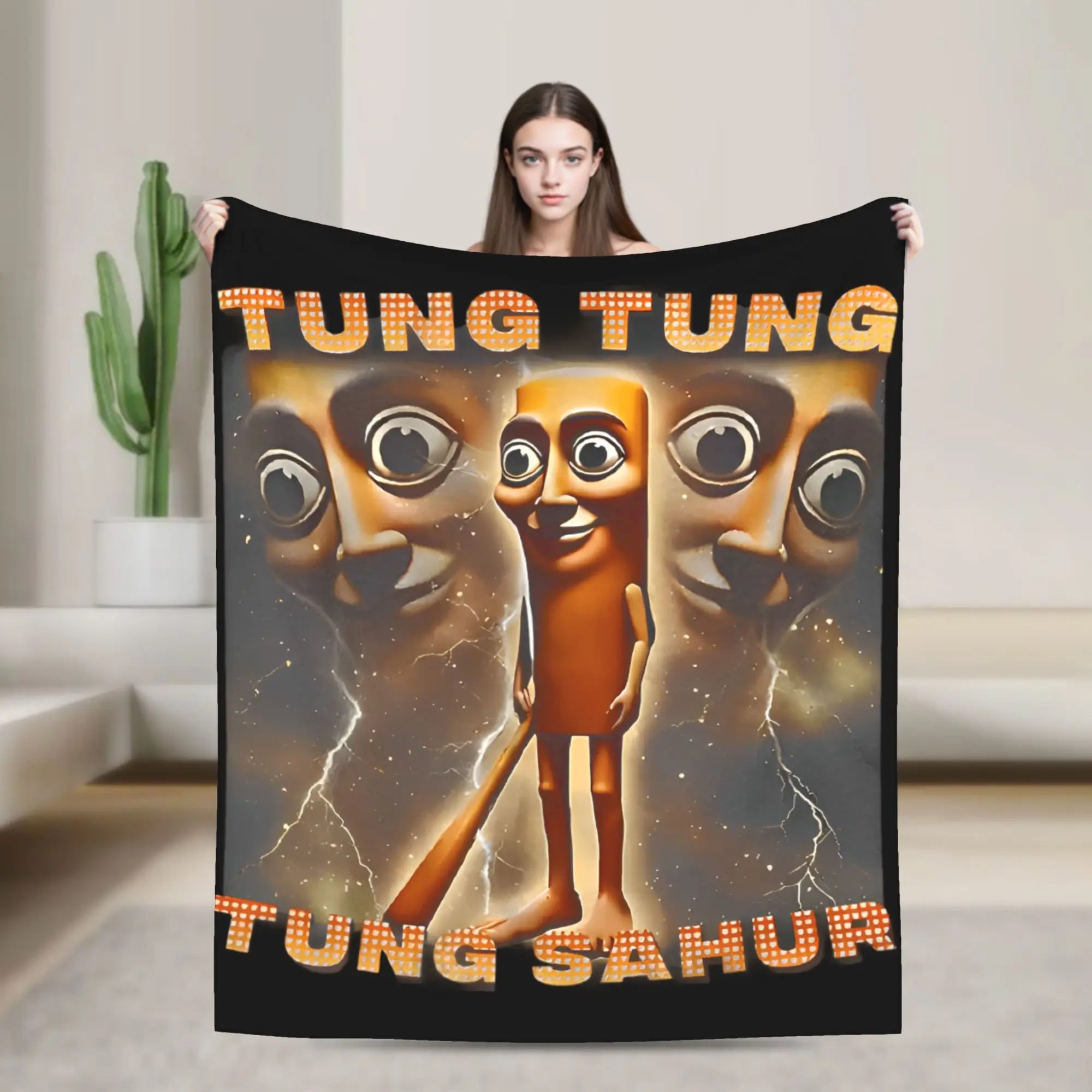 Tung Tung Tung Sahur Blankets Funny Italian Brainrot Meme Flannel Novelty Breathable Throw Blankets for Home Restaurant