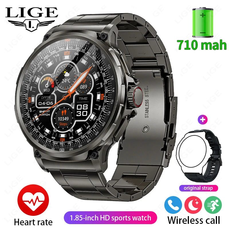 LIGE New 1.85-inch Ultra HD Smartwatch GPS Tracking HD Bluetooth call 710 Mah Large Battery 400+ Dial Smartwatch For IOS Android