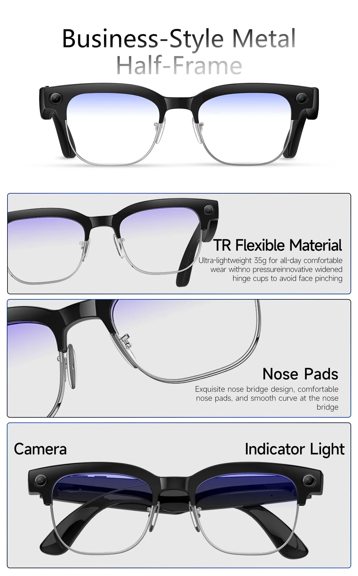 2026New AI Smart Glasses 120+Language Translation 800W Pixel Camera Video Music Player Call Business 8K Color Change Glasses Men
