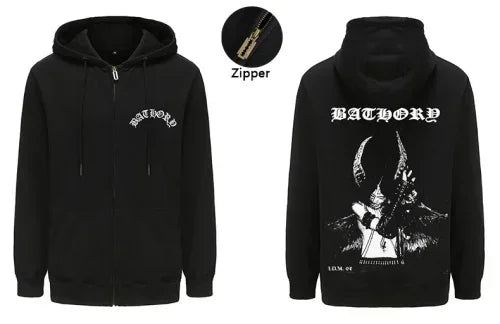Mens Black Heavy Metal Band Bathory Hoody Y2k Vintage Hip Hop Streetwear Hoodie Zip-up Casual men women Hoodies Coats