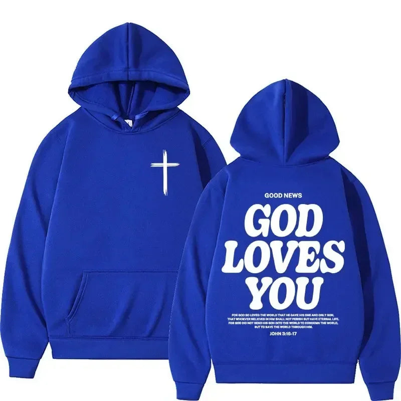 Hoodies Harajuku Christian Aesthetics Jesus Church Bible God Loves You Hoodies Men and Women Retro Sweaters Street Clothing Y2K