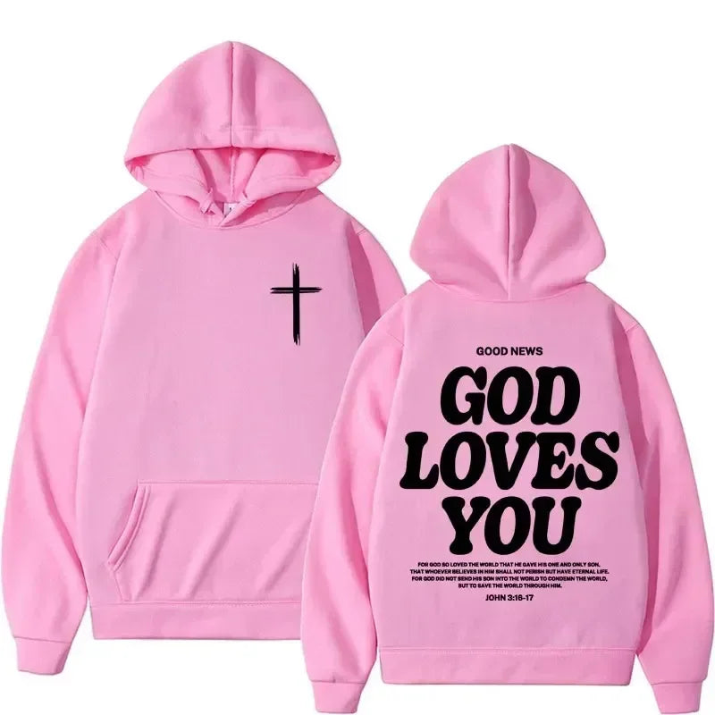 Hoodies Harajuku Christian Aesthetics Jesus Church Bible God Loves You Hoodies Men and Women Retro Sweaters Street Clothing Y2K