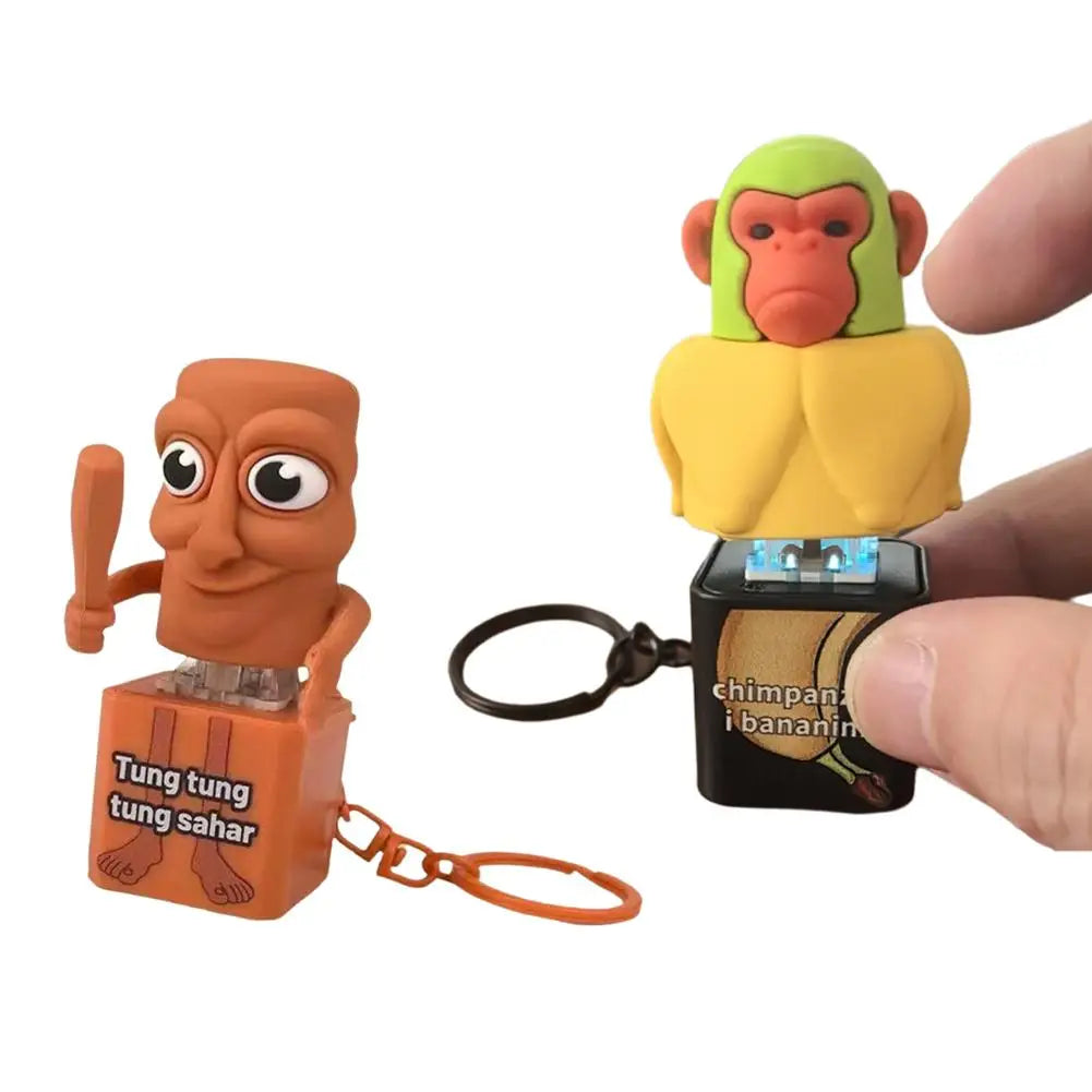 Tung Tung Tung Sahur Tralalero Tralala Shark Italian Brainrot Keyboard Clicker Fidget Keychain with Sound LED Light