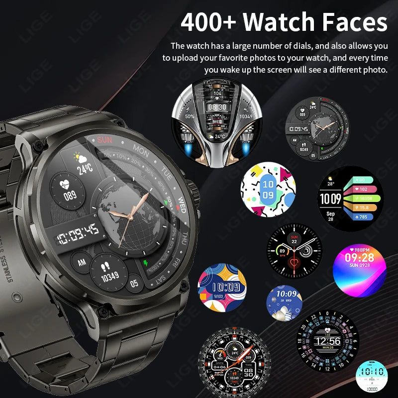 LIGE New 1.85-inch Ultra HD Smartwatch GPS Tracking HD Bluetooth call 710 Mah Large Battery 400+ Dial Smartwatch For IOS Android