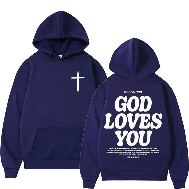 Hoodies Harajuku Christian Aesthetics Jesus Church Bible God Loves You Hoodies Men and Women Retro Sweaters Street Clothing Y2K