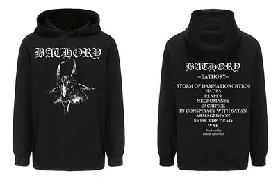 Mens Black Heavy Metal Band Bathory Hoody Y2k Vintage Hip Hop Streetwear Hoodie Zip-up Casual men women Hoodies Coats