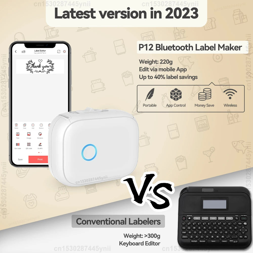 P12 Thermal Label Printer Similar as D11 D110 D101 Marklife P12 Mini Label Maker Handheld Label Machine with Adhesive Label Tape