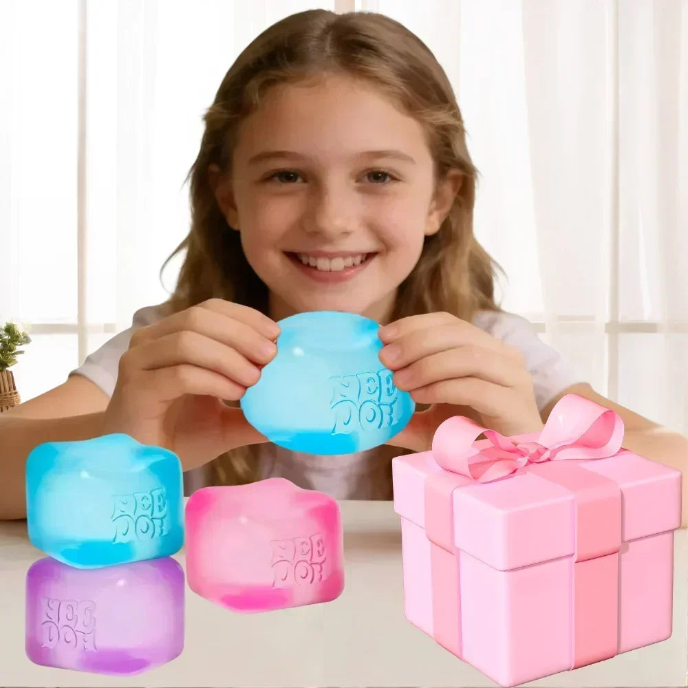 Nee Doh  Trending Jellyfish & Cube Squish Toy, Soft Jelly Squeeze Stress Relief Fidget Toy, Sensory NeeDoh for Kids & Adults
