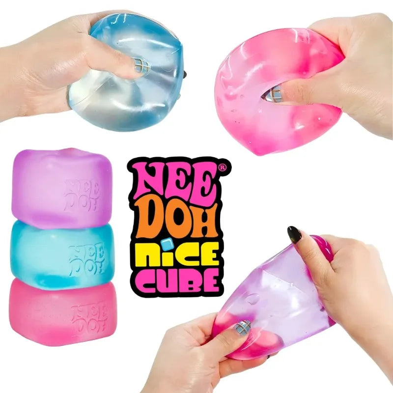 Nee Doh Cube Squeeze Toy, Soft Squeeze Stress Relief Fidget Toy, Sensory Decompression Toy for Kids & Adults Anxiety Relief