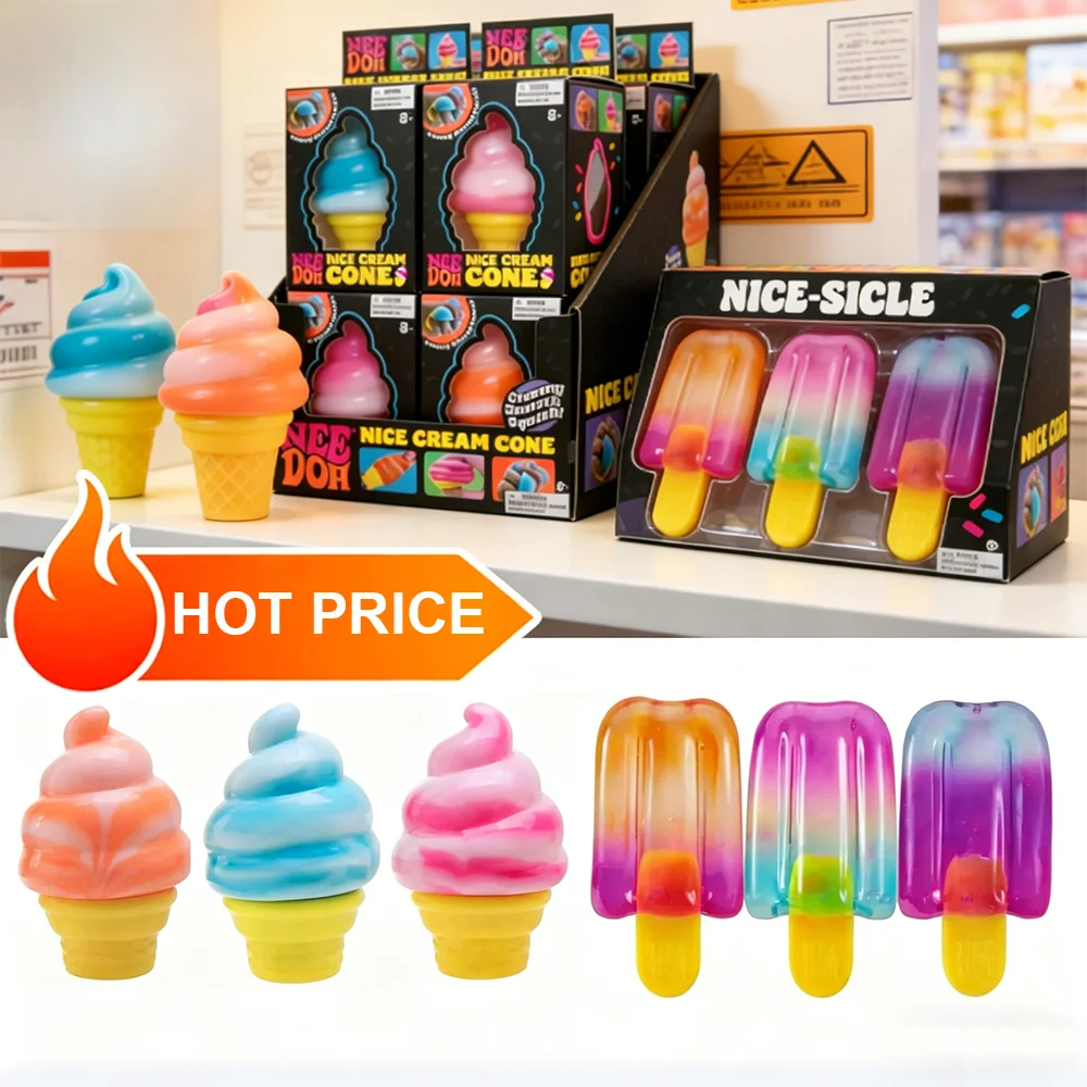 Nee-doh Nice Cream Cone Colorful Ice Cream Shaped Sensory Stress Reliever Fidget Tool for Anxiety & Focus for Adults & Kids