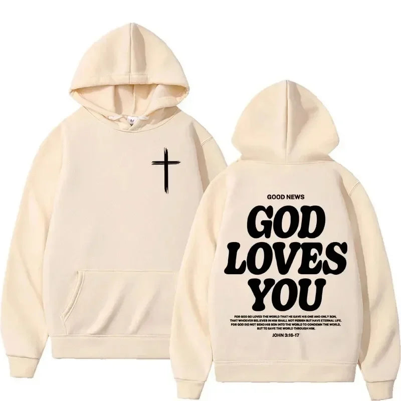Hoodies Harajuku Christian Aesthetics Jesus Church Bible God Loves You Hoodies Men and Women Retro Sweaters Street Clothing Y2K