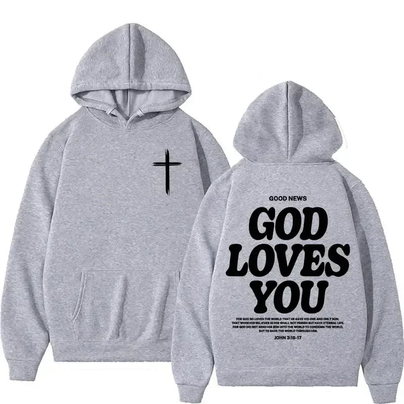 Hoodies Harajuku Christian Aesthetics Jesus Church Bible God Loves You Hoodies Men and Women Retro Sweaters Street Clothing Y2K