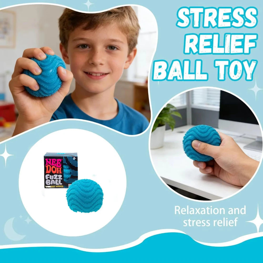Nee Doh Fuzz Ball Wonder Waves Sensory Squeeze Toy Textured Stress Relief Fidget Ball for Adults Kids