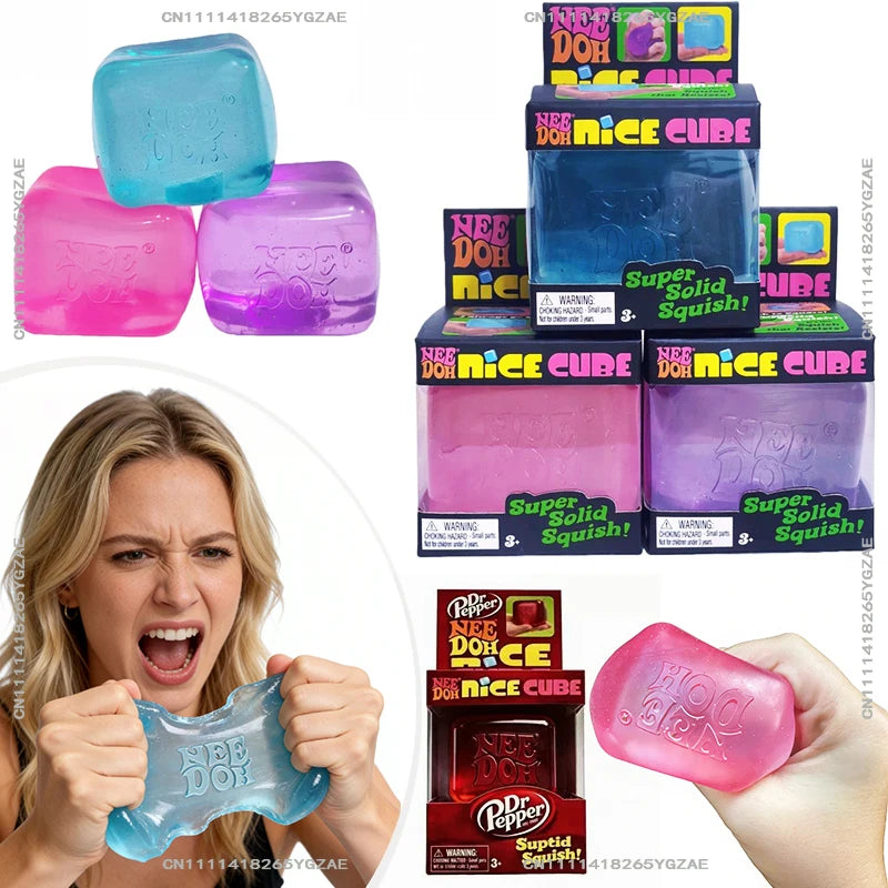 Nee Doh Nice Cube Super Squeeze Fidget Toy, Translucent Red Stress Relief Squishy Cube, BPA-Free Toy for Kids Adults