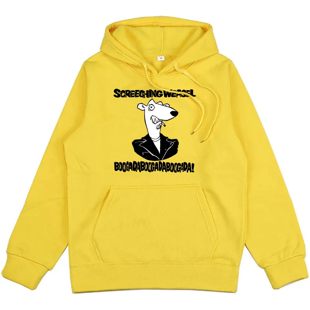 Hooded Clothes Screeching Weasel Band Printing Hoodies Funny Cartoon Graphic Sweatshirts Hip Hop  Fashion Unisex Streetwear Male