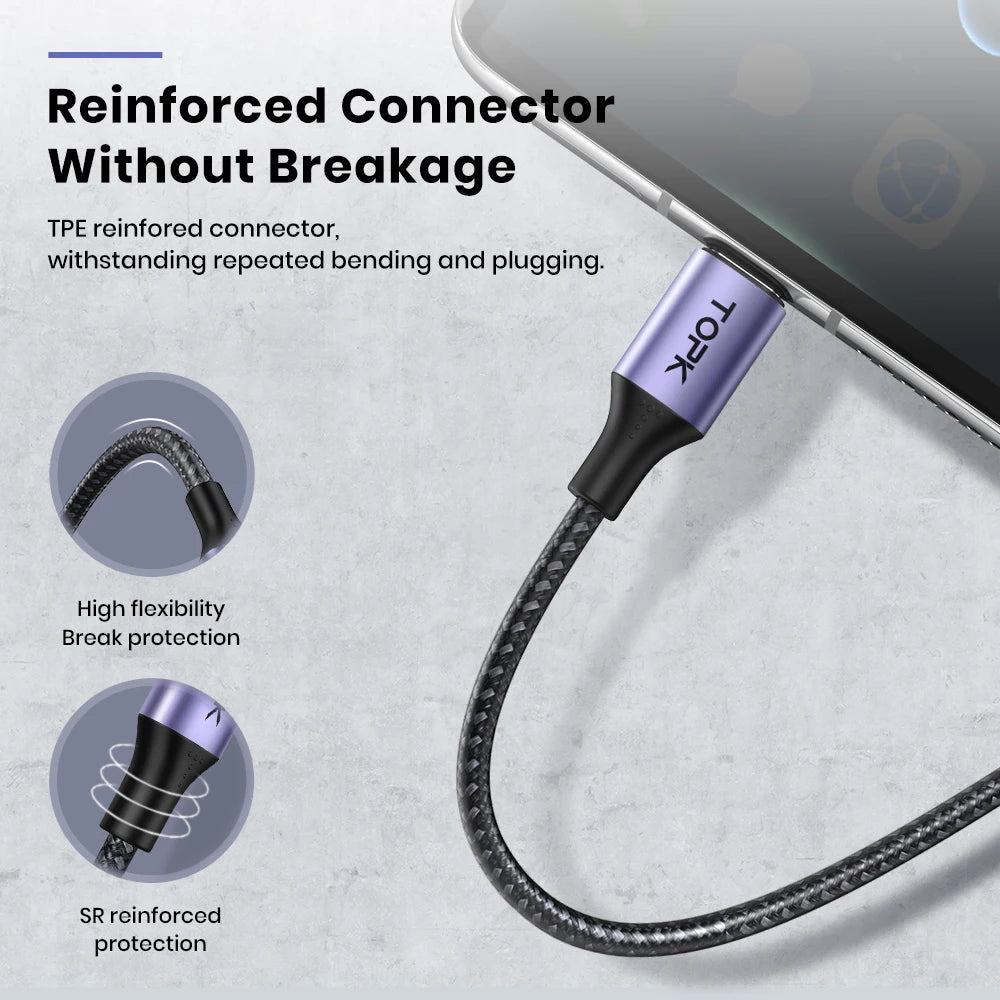 [3-Pack] USB C Charger Cable,TOPK 6.6ft 3A Fast USB C Cable Nylon Braided Data Sync USB A to Type C Charger Cable for Samsung