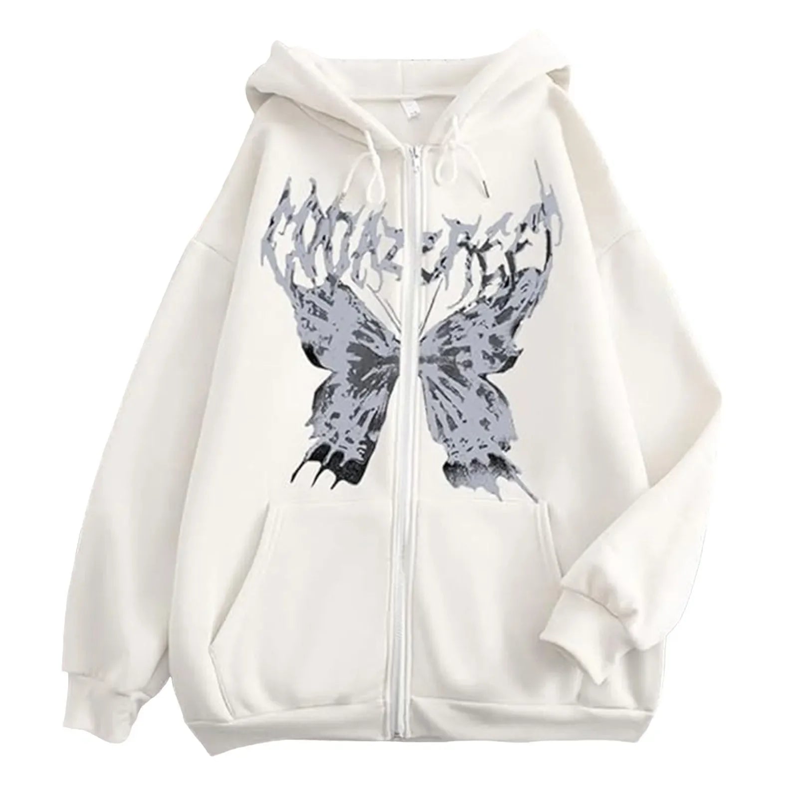 Hoodies Coat Womens Fun Skeleton Butterfly Patchwork Zip Up Hooded Jacket Loose Comfy Oversized Sweatshirt Girls Long Sleeve Top