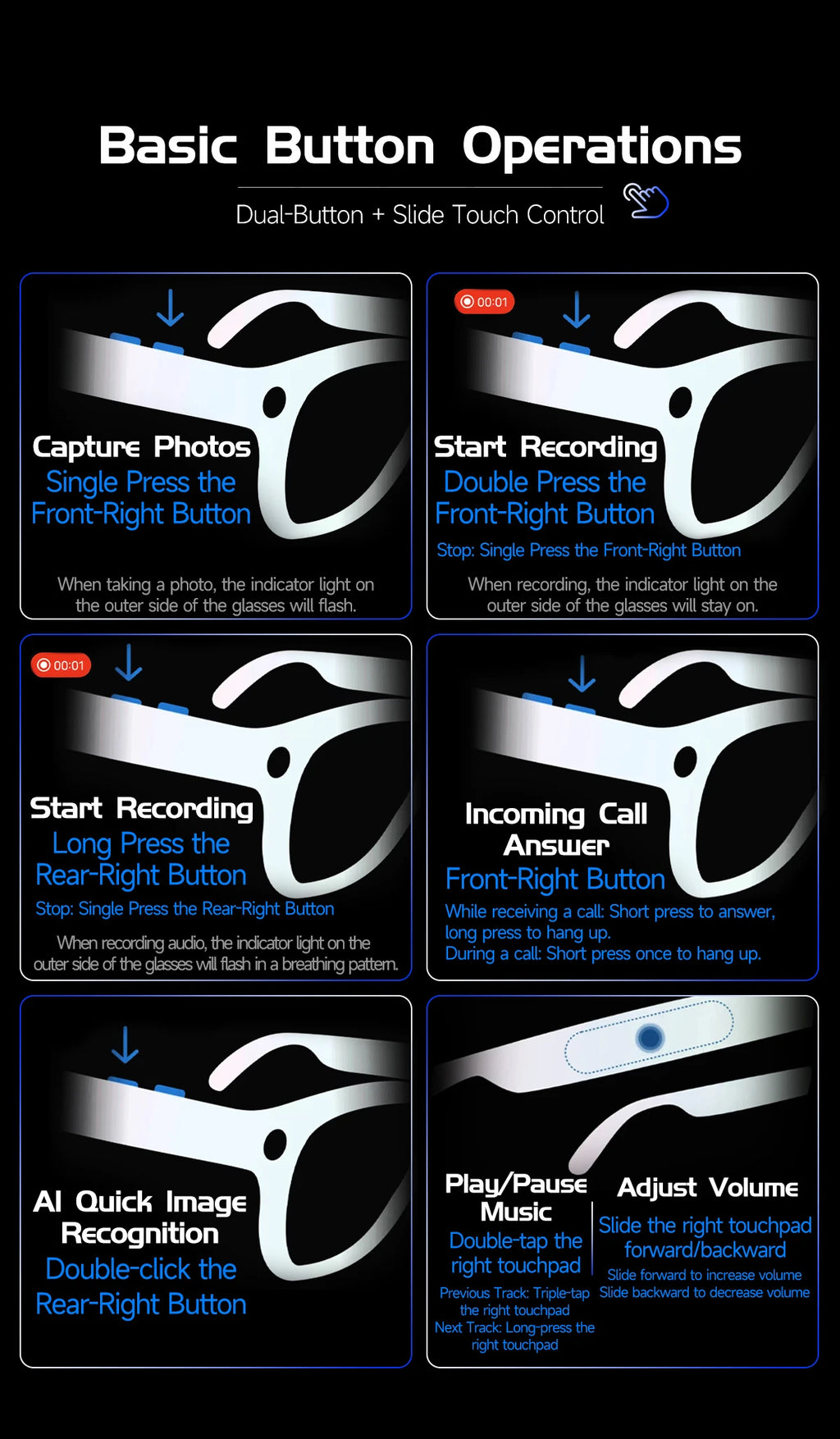 AI Smart Glasses AI Smart Translation AI Smart Question and Answer Interaction 800W HD Camera 290mAh Battery AI Smart Glasses