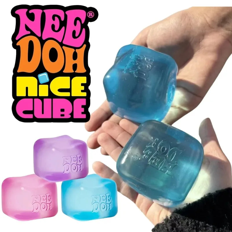 Nee Doh Cube Squeeze Toy, Soft Squeeze Stress Relief Fidget Toy, Sensory Decompression Toy for Kids & Adults Anxiety Relief