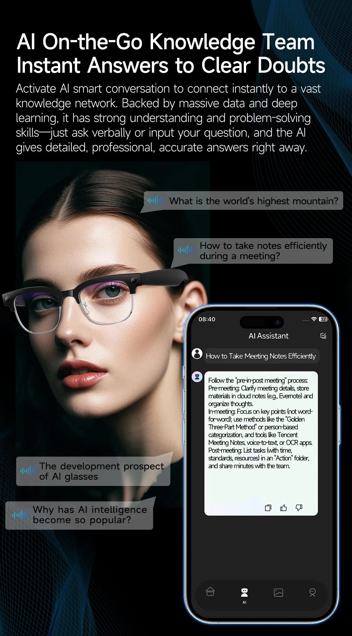2026New AI Smart Glasses 120+Language Translation 800W Pixel Camera Video Music Player Call Business 8K Color Change Glasses Men