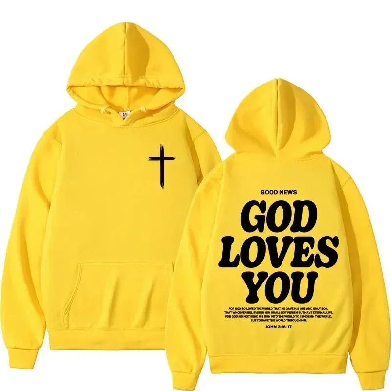 Hoodies Harajuku Christian Aesthetics Jesus Church Bible God Loves You Hoodies Men and Women Retro Sweaters Street Clothing Y2K