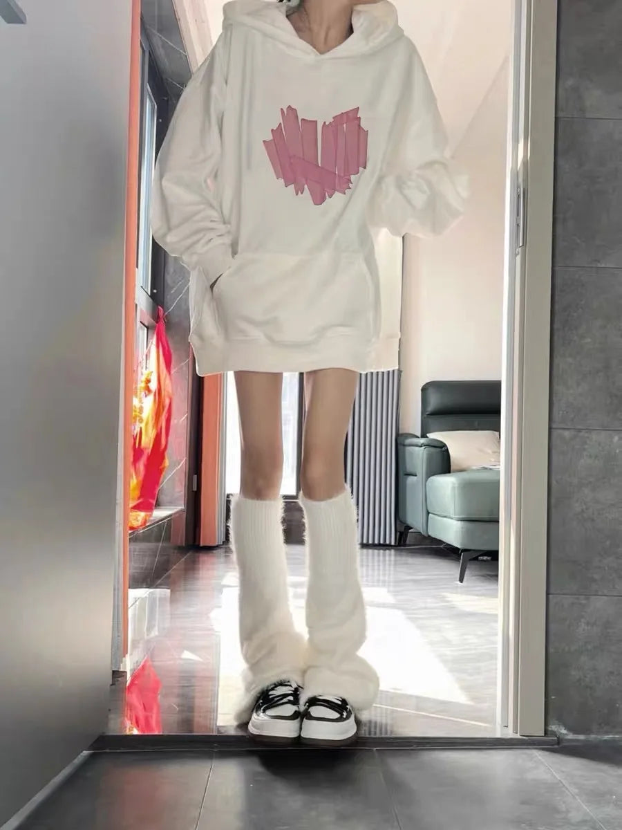 Hooded Cute Hoodies Womens Clothes Sherpa Abstract Lettering Youthwear Ribbed Hem Autunm Reducing Age Washable Apparel Sherpa