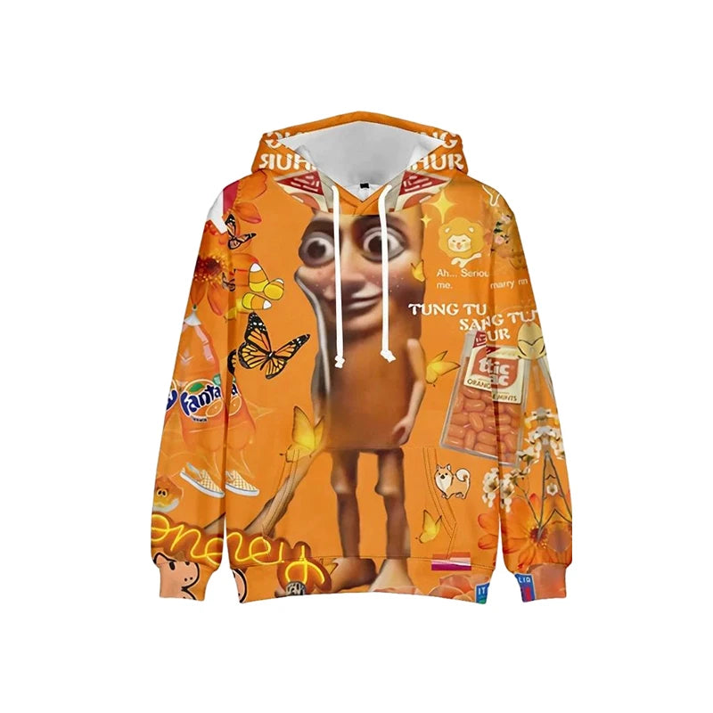 Tung Tung Tung Sahur Funny Baseball Bat Meme Hoodie Men's Fashion Humor Style Graphic Sweatshirts Harajuku Fashion Kids Hoodies