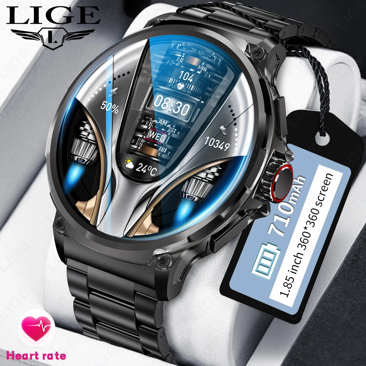 LIGE New 1.85-inch Ultra HD Smartwatch GPS Tracking HD Bluetooth call 710 Mah Large Battery 400+ Dial Smartwatch For IOS Android