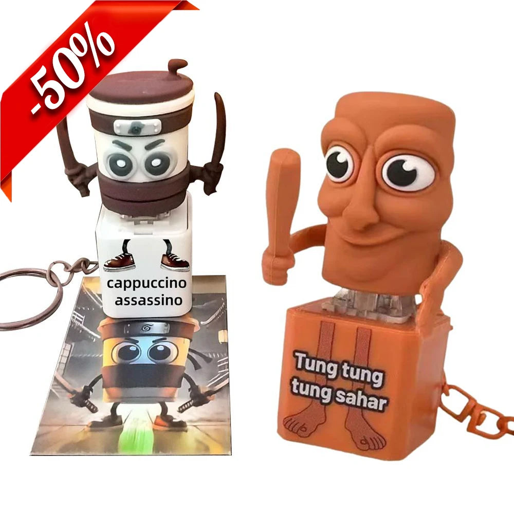 Tung Tung Tung Sahur Tralalero Tralala Shark Italian Brainrot Keyboard Clicker Fidget Keychain with Sound LED Light