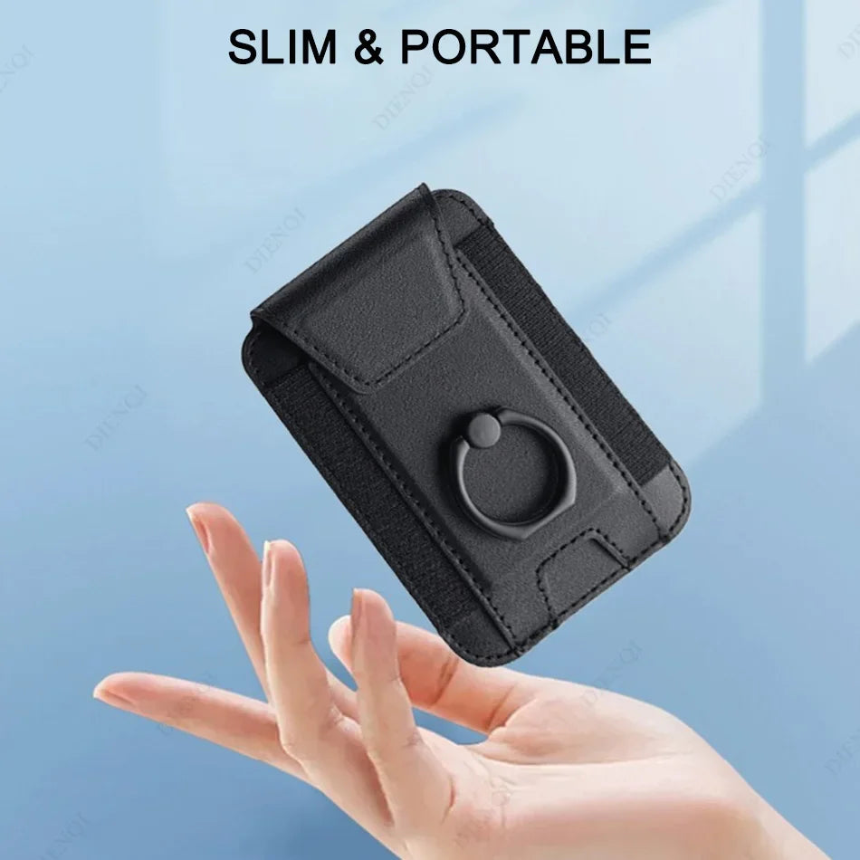Magnet Wallet & Card Holder Pu Leather Magnetic Ring Stand Cardholder Men Women Cell Phone Case for Iphone 12 13 14 15 16 Pro