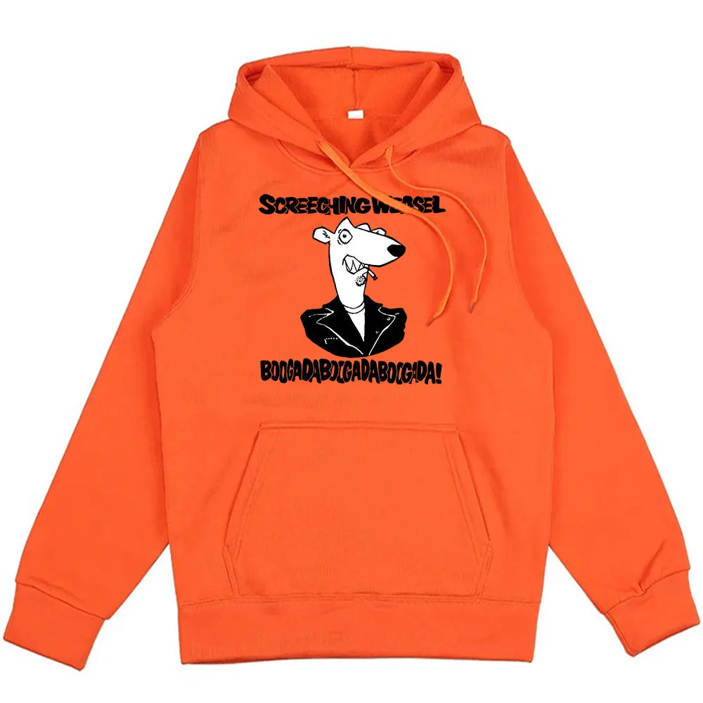 Hooded Clothes Screeching Weasel Band Printing Hoodies Funny Cartoon Graphic Sweatshirts Hip Hop  Fashion Unisex Streetwear Male