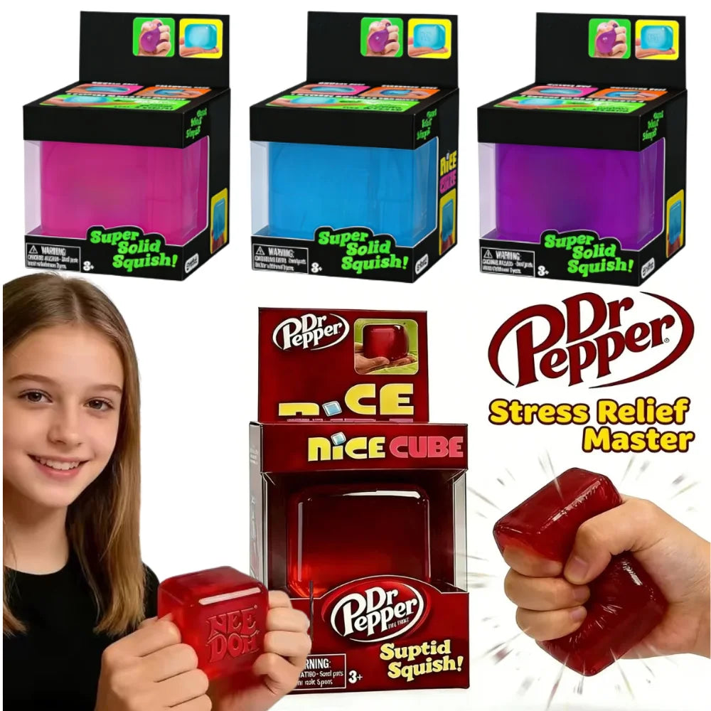 Nee|Doh Nice Cube Super Squeeze Fidget Toy, Translucent Red Stress Relief Squishy Cube, BPA-Free Toy for Kids Adults