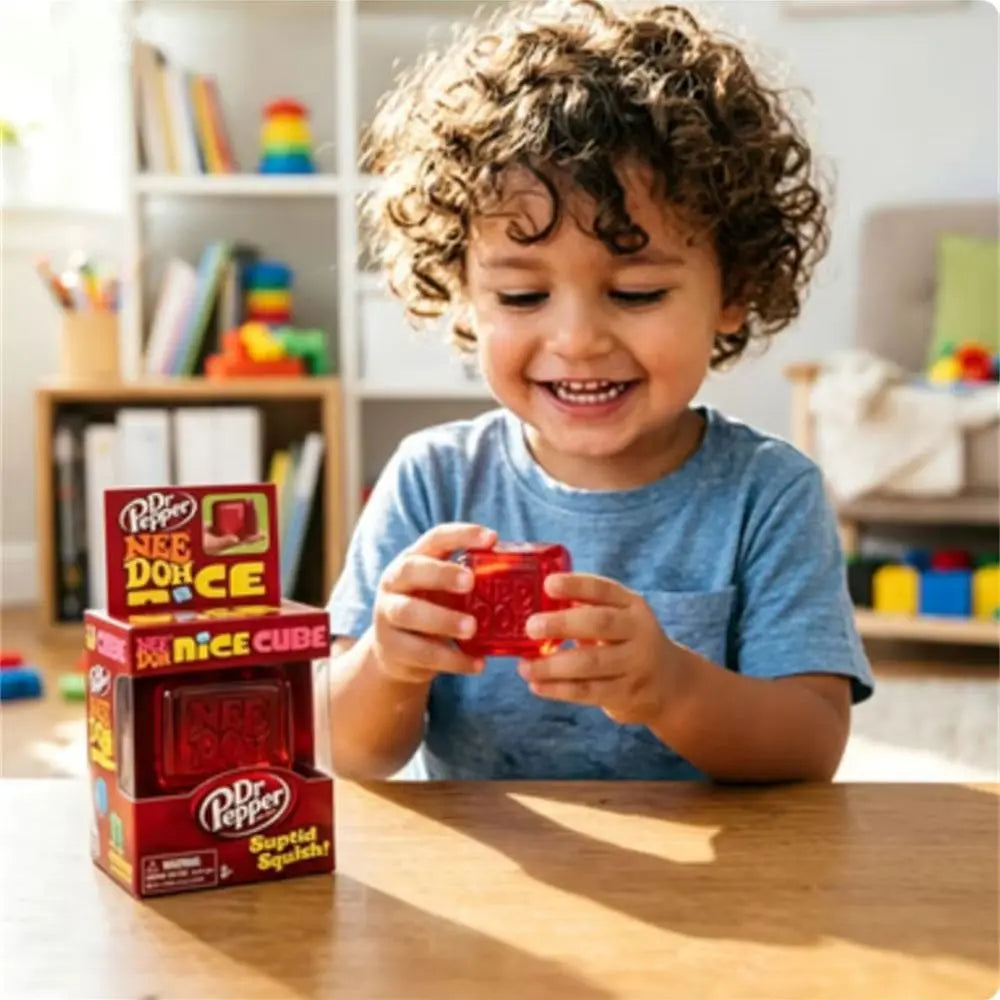 Red Nee-Doh Nice Cube Sensory Squeeze Toy Suptid Squish Stress Relief Fidget Cube for Kids Adults Desk Toy