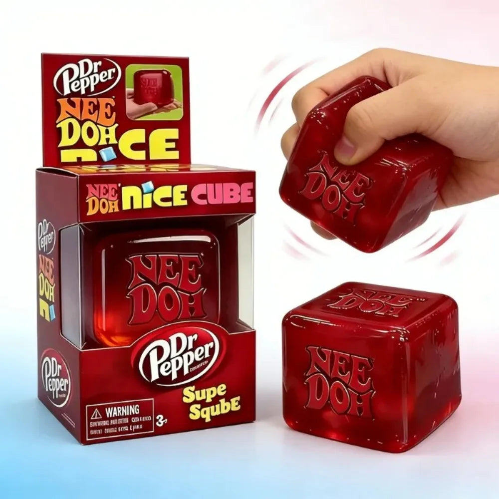 Nee Doh Nice Cube Super Squeeze Fidget Toy, Translucent Red Stress Relief Squishy Cube, BPA-Free Toy for Kids Adults