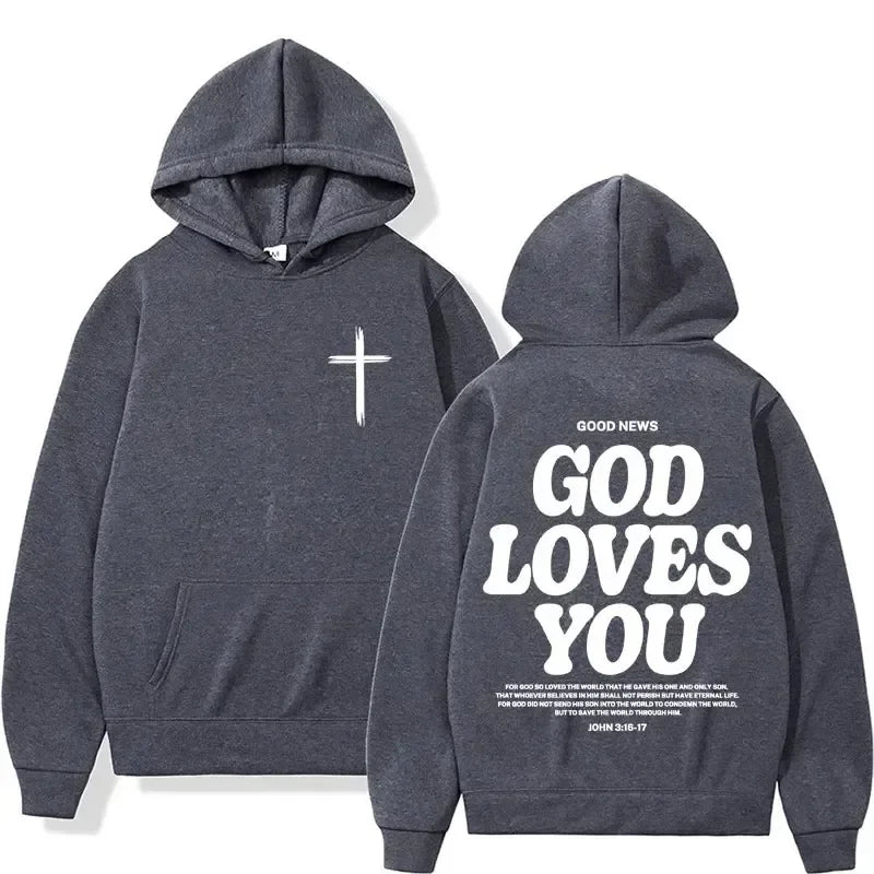 Hoodies Harajuku Christian Aesthetics Jesus Church Bible God Loves You Hoodies Men and Women Retro Sweaters Street Clothing Y2K
