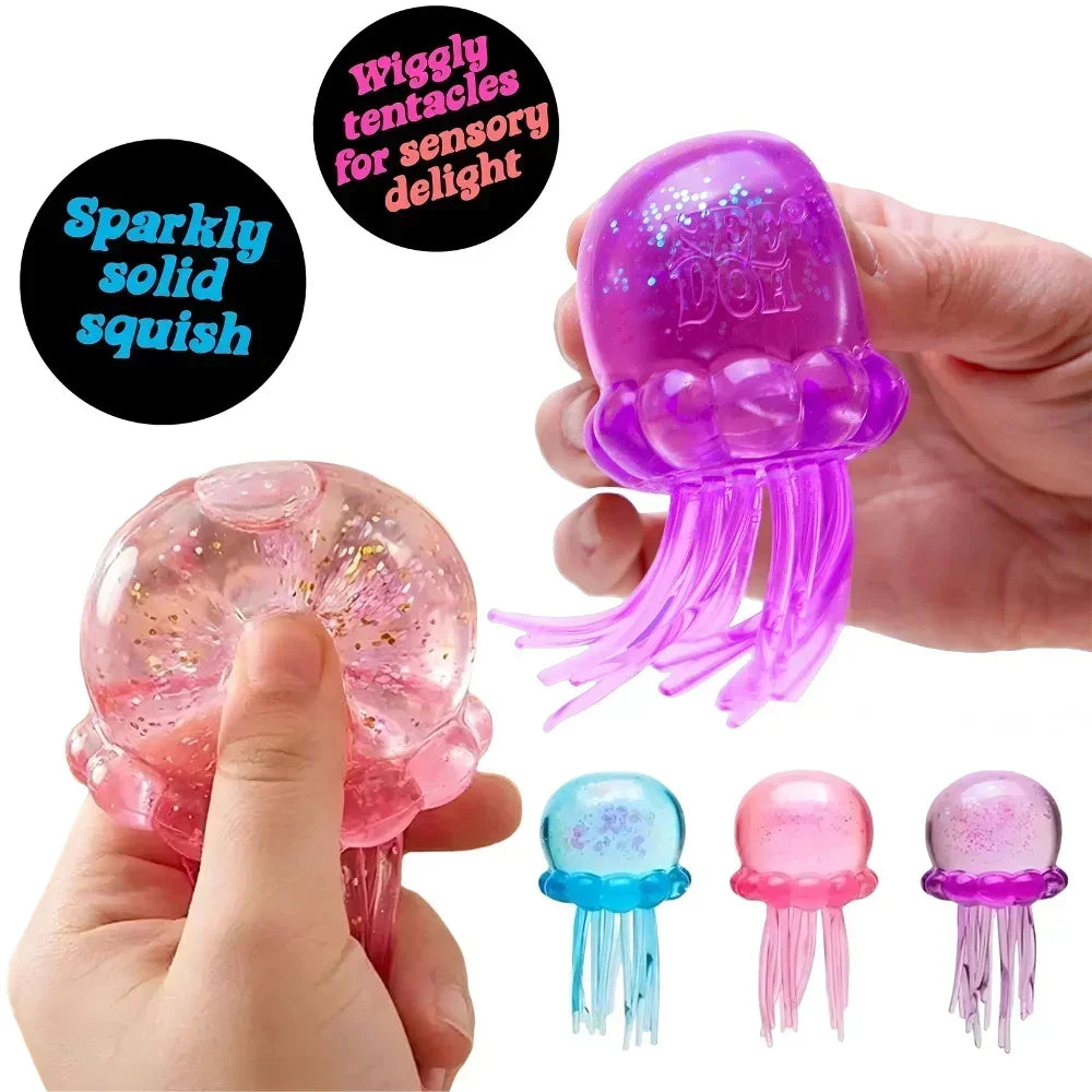 Nee Doh  Trending Jellyfish & Cube Squish Toy, Soft Jelly Squeeze Stress Relief Fidget Toy, Sensory NeeDoh for Kids & Adults