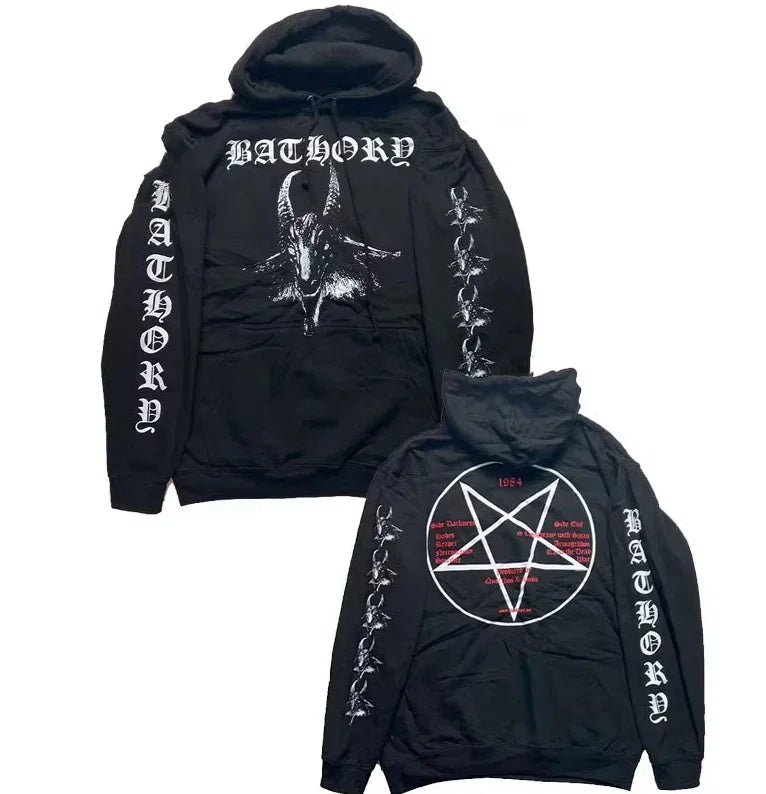 Mens Black Heavy Metal Band Bathory Hoody Y2k Vintage Hip Hop Streetwear Hoodie Zip-up Casual men women Hoodies Coats